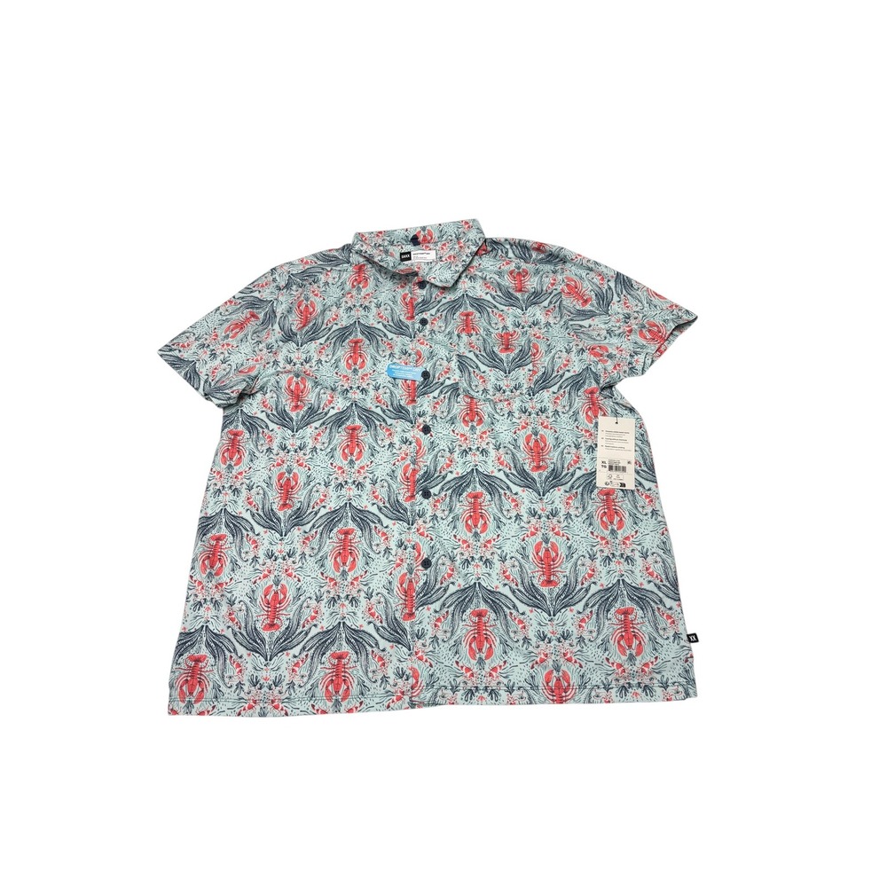 NWT SAXX DropTemp Dry Resort Button Down XL Lobster Print Blue Red Short Sleeve